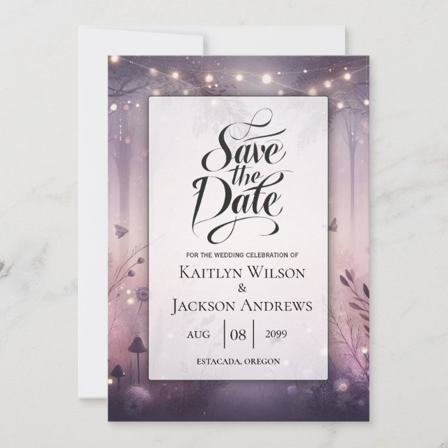 Ethereal Fairy Lights Forest Wedding Save The Date (Front)