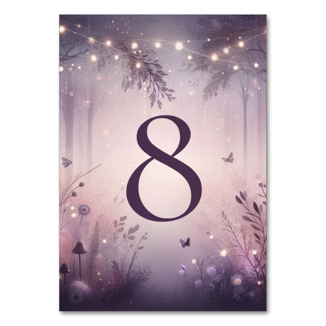 Ethereal Fairy Lights Forest Wedding Table Number (Front)