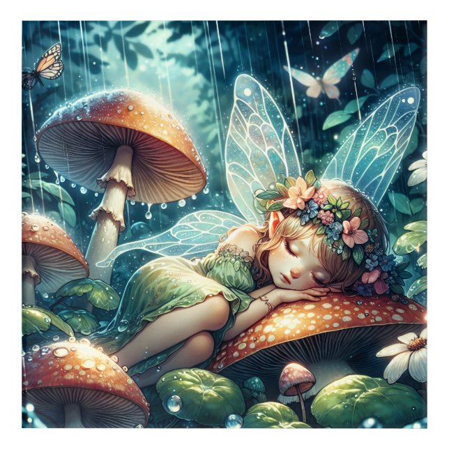 Ethereal Fairy Sleeping on a Mushroom Acrylic Print (Front)