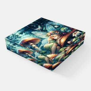 Ethereal Fairy Sleeping on a Mushroom Paperweight