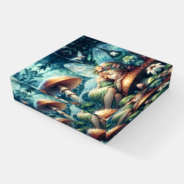 Ethereal Fairy Sleeping on a Mushroom Paperweight (Angled)