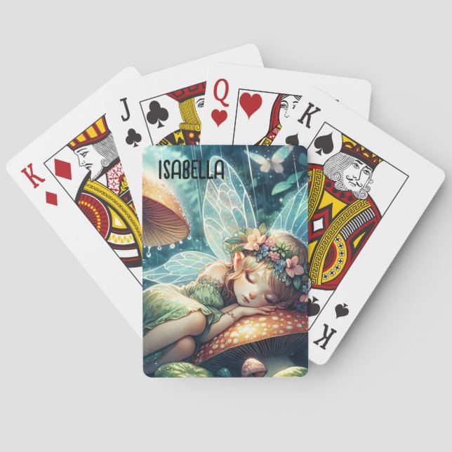 Ethereal Fairy Sleeping on a Mushroom Personalized Poker Cards (Back)