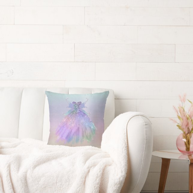 Ethereal Fairy Wing Gown | Rainbow Ombre Sheen Throw Pillow (Couch)