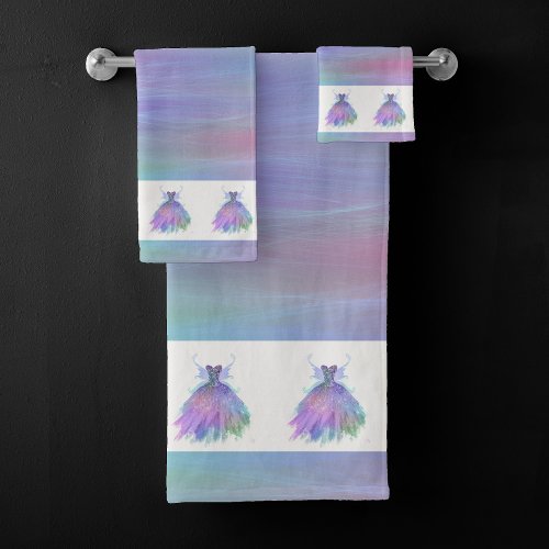 Ethereal Fairy Wing Gown  Rainbow Pastel Ombre Bath Towel Set