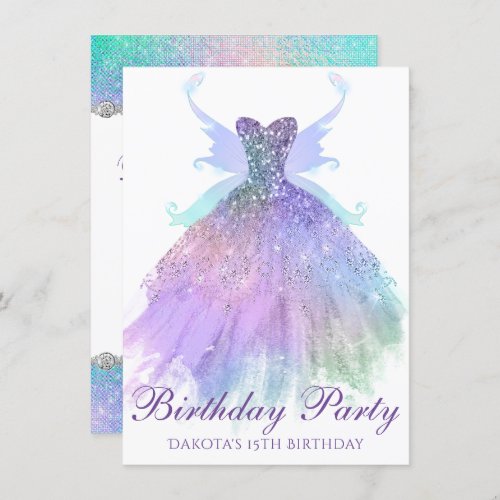 Ethereal Fairy Wing Gown  Rainbow Pastel Ombre Invitation