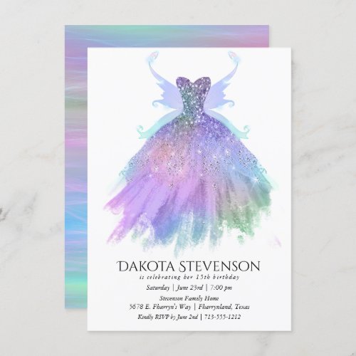 Ethereal Fairy Wing Gown  Rainbow Pastel Ombre Invitation