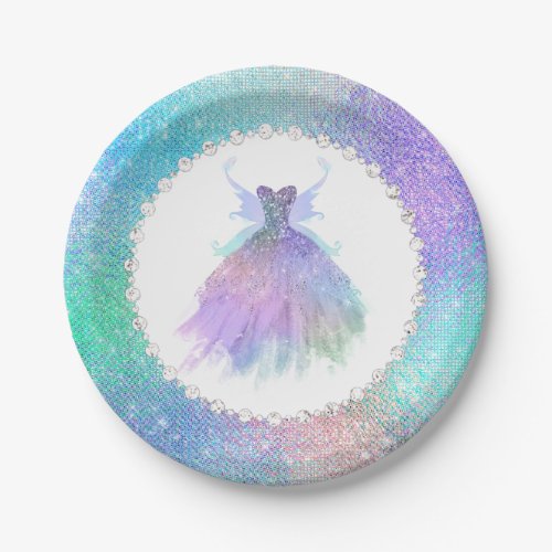 Ethereal Fairy Wing Gown  Rainbow Pastel Ombre Paper Plates