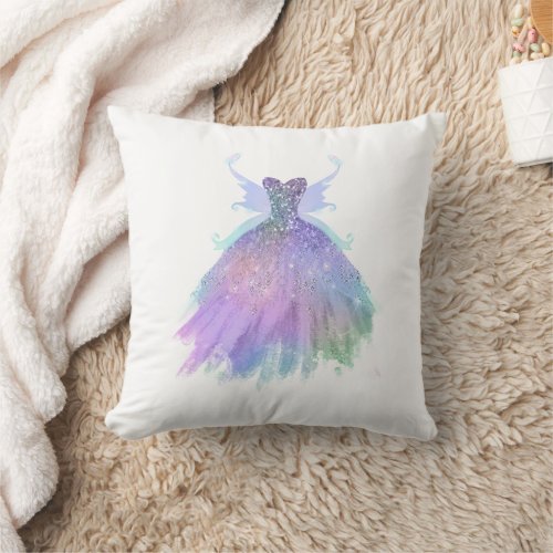 Ethereal Fairy Wing Gown  Rainbow Pastel Ombre Throw Pillow