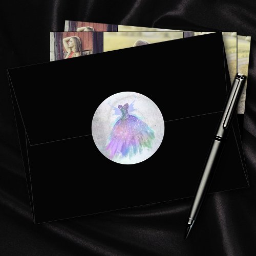 Ethereal Fairy Wing Gown  Rainbow Pastel Sheen Classic Round Sticker