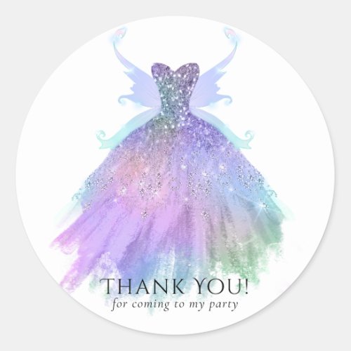 Ethereal Fairy Wing Gown  Rainbow Pastel Sheen Classic Round Sticker