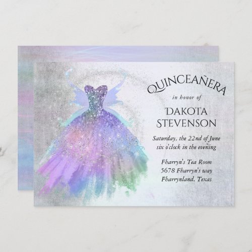 Ethereal Fairy Wing Gown  Rainbow Pastel Sheen Invitation