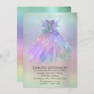Ethereal Fairy Wing Gown Rainbow Pastel Sheen Invitation
