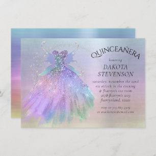 Ethereal Fairy Wing Gown Rainbow Pastel Sheen Invitation