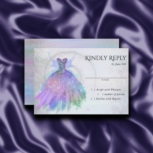 Ethereal Fairy Wing Gown  Rainbow Pastel Sheen RSVP Card