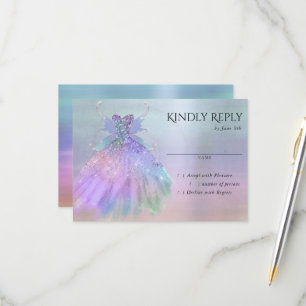 Ethereal Fairy Wing Gown Rainbow Pastel Sheen RSVP Card