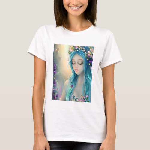 Ethereal Fantasy Art  Beautiful Blue Fairy  T_Shirt