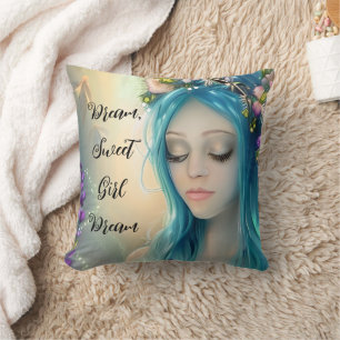 Ethereal Fantasy Art Beautiful Blue Fairy Throw Pillow