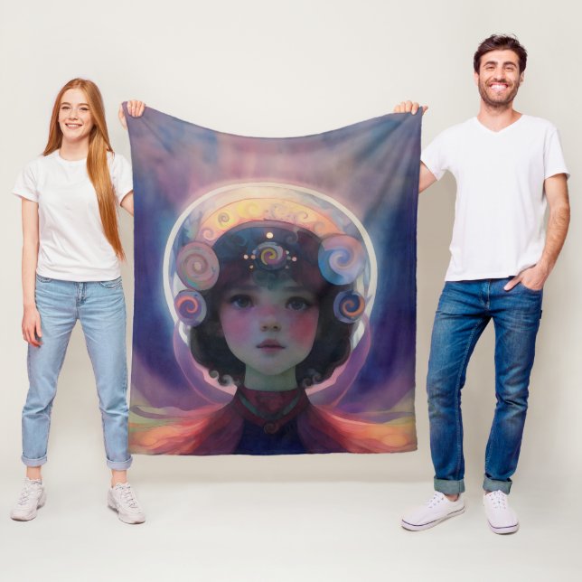 Ethereal Fantasy Celestial Child Dream Guardian Fleece Blanket (In Situ)