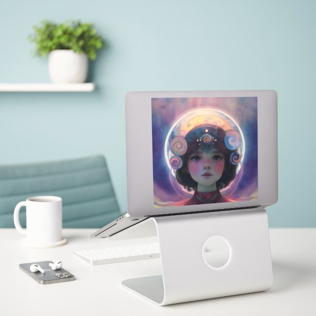 Ethereal Fantasy Celestial Child Dream Guardian Sticker (Laptop On Desk)