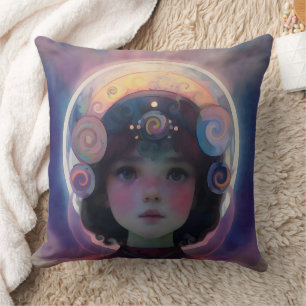 Ethereal Fantasy Celestial Child Dream Guardian Throw Pillow
