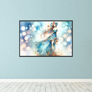 Ethereal Fantasy Goddess in a Watercolor Dream Canvas Print