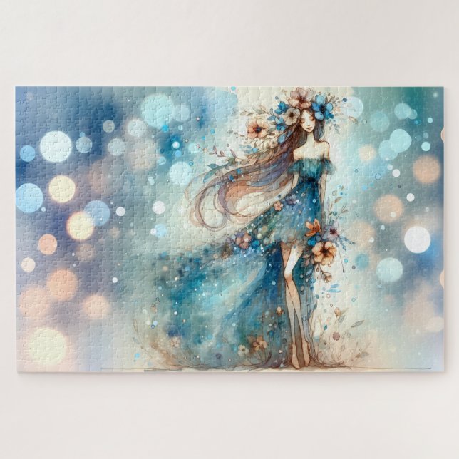Ethereal Fantasy Goddess in a Watercolor Dream Jigsaw Puzzle (Horizontal)