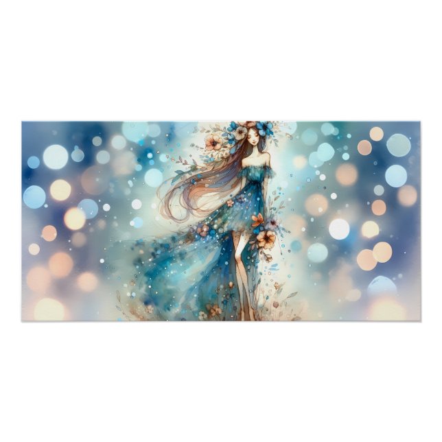 Ethereal Fantasy Goddess in a Watercolor Dream Poster (Front)