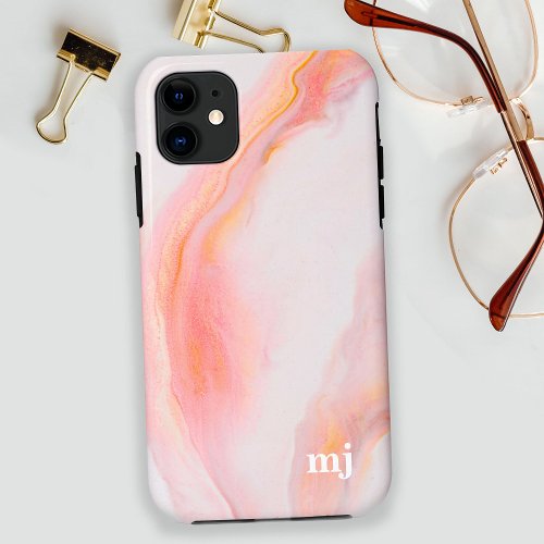 Ethereal Feminine Pink Marble with Monogram iPhone 11 Case