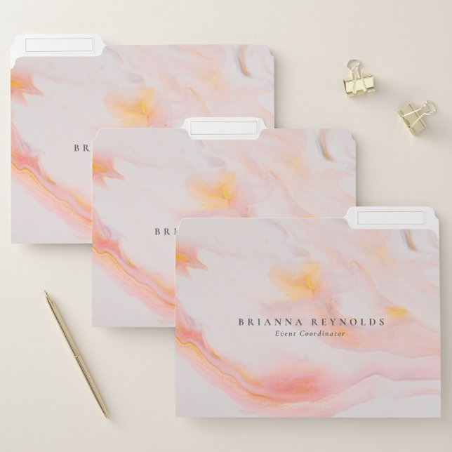 Ethereal Feminine Pink Marble with Name or Text File Folder (Set)