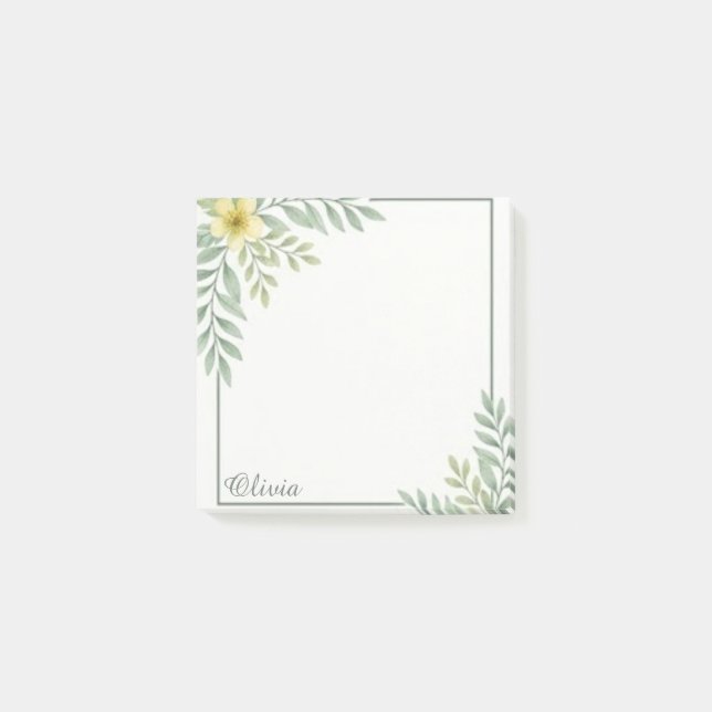Ethereal Floral Border Personalized Sticky Notes (Front)