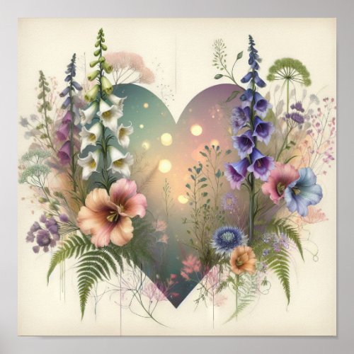 Ethereal Floral Heart Poster