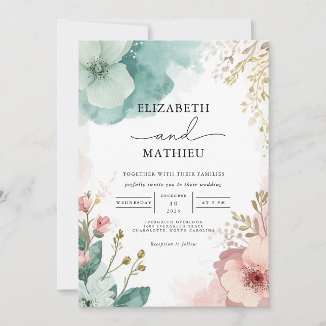 Ethereal Floral Watercolor Wedding Invitation (Front)