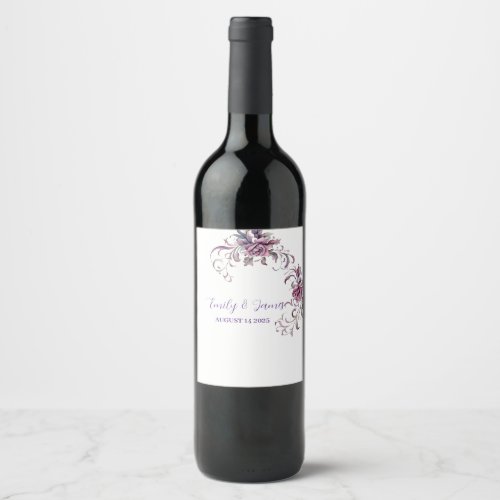 Ethereal Floral Watercolor Wedding Wine Label