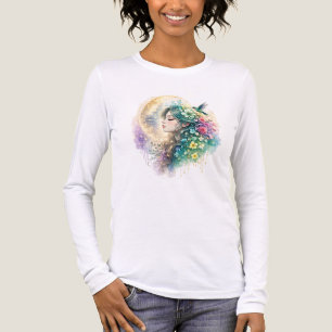 Ethereal Floral Woman Hummingbird Watercolor T-Shi Tri-Blend Shirt