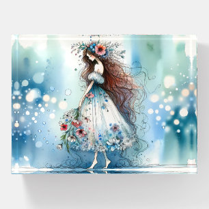 Ethereal Flower Fairy in Watercolor Dreamscape Paperweight