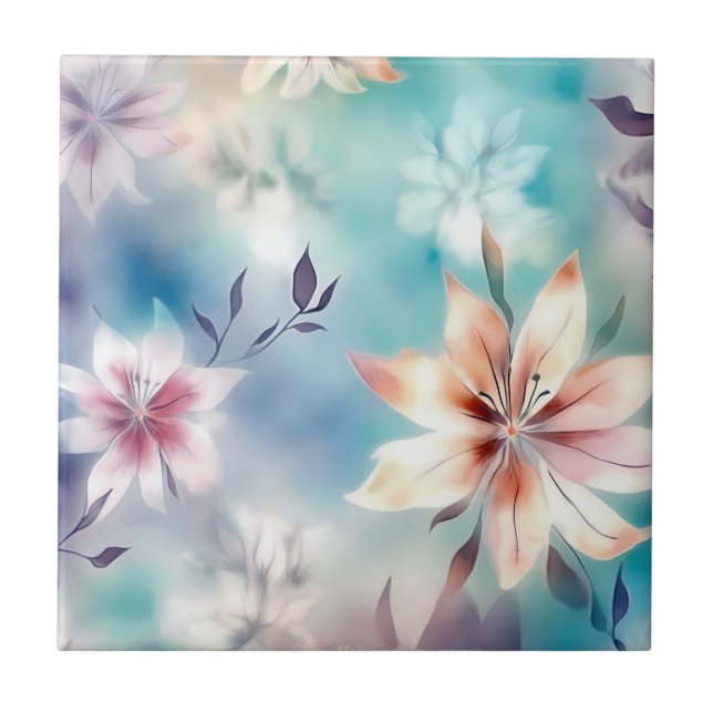 Ethereal Flowers Watercolor Ceramic Tile (Front)