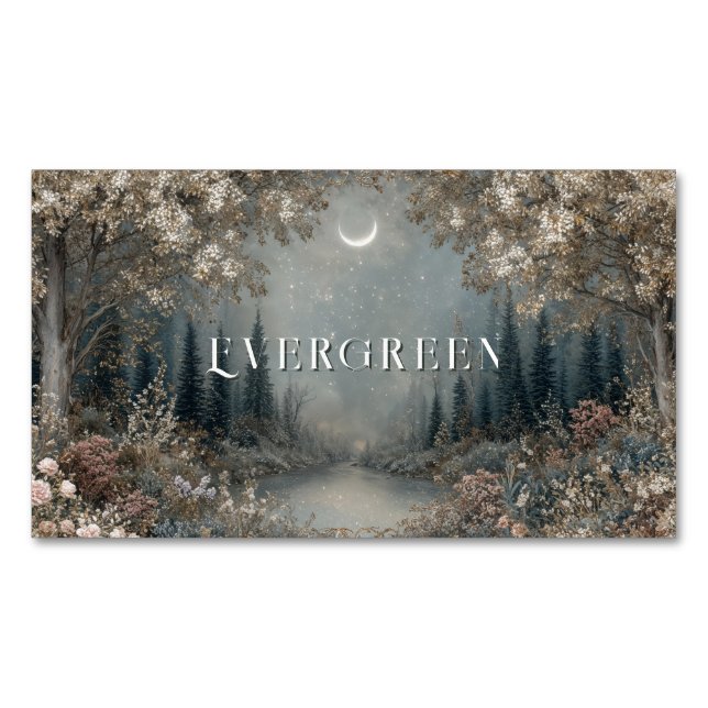 Ethereal Forest Moonlit Starry Night Magical Flora Business Card Magnet (Front)