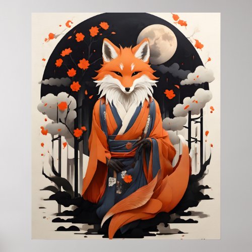 Ethereal Fox in Moonlit Night Poster