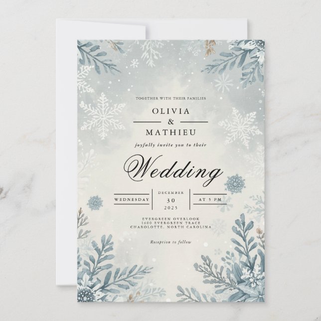 Ethereal Frost Botanical Winter Wedding Invitation (Front)