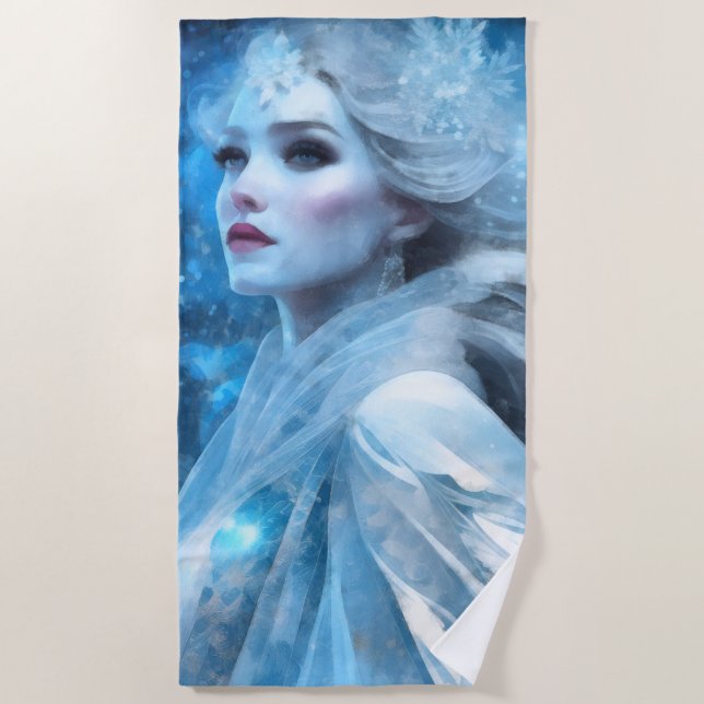 Ethereal Frozen Snow Queen Fantasy Art Beach Towel (Front)