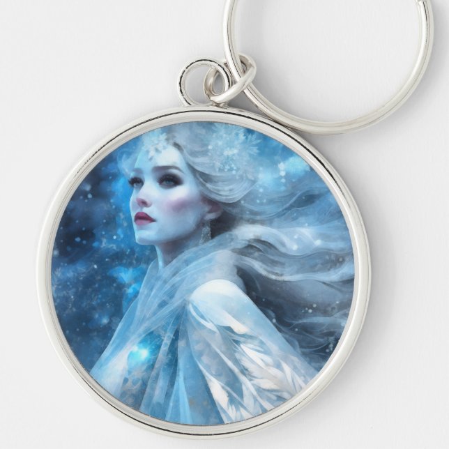 Ethereal Frozen Snow Queen Fantasy Art Keychain (Front)