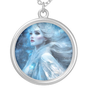 Ethereal Frozen Snow Queen Fantasy Art Silver Plated Necklace