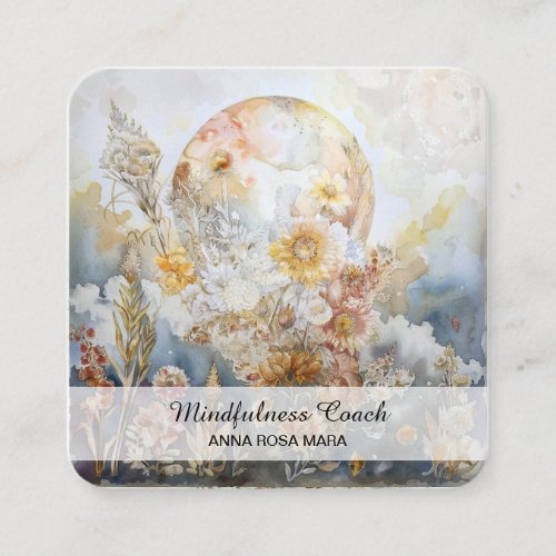  Ethereal FULL Moon Flowers QR Floral AP70 Square Business Card