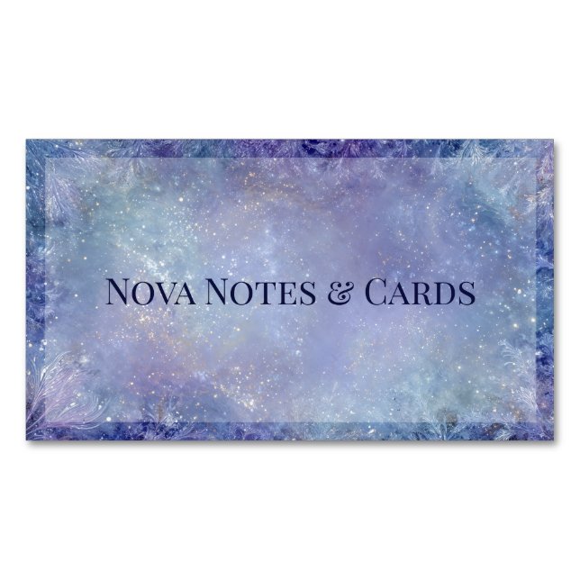 Ethereal Galaxy Frostwork Icy Blue Violet Winter Business Card Magnet (Front)