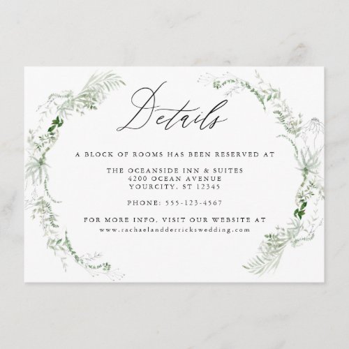 Ethereal Garden Greenery Botanical Wedding Details Enclosure Card