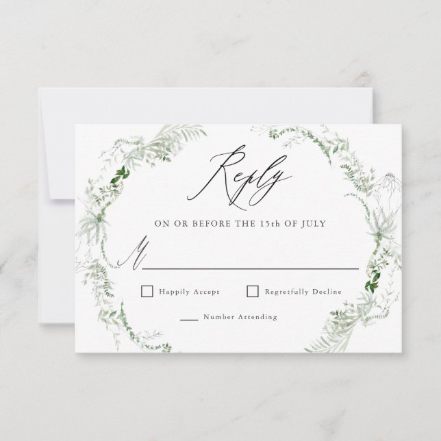 Ethereal Garden Greenery Botanical Wedding RSVP Card (Front)