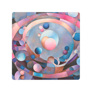 Ethereal Geometry: Retro Blues Pinks Glass Effect Metal Print