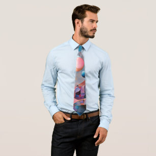 Ethereal Geometry: Retro Blues Pinks Glass Effect Neck Tie