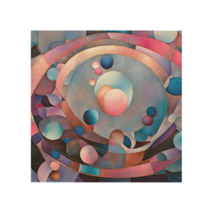 Ethereal Geometry: Retro Blues Pinks Glass Effect Wood Wall Art