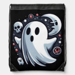 Ethereal Ghost with Moon &amp; Skulls Spooky Halloween Drawstring Bag